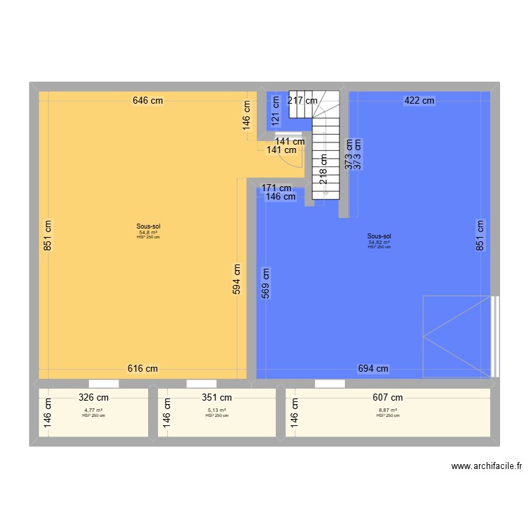 PLAN sous-sol. Plan de 5 pièces et 128 m2