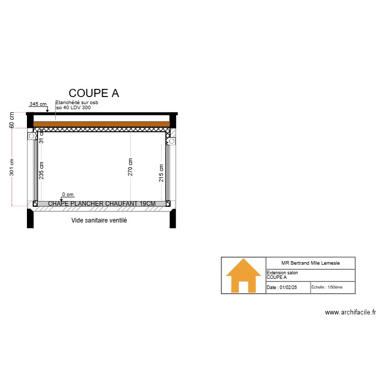 plan de coupe . Plan de 0 pièce et 0 m2