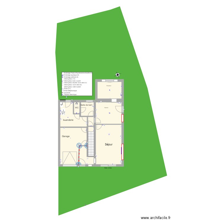 elec_edl_rdc. Plan de 16 pièces et 195 m2