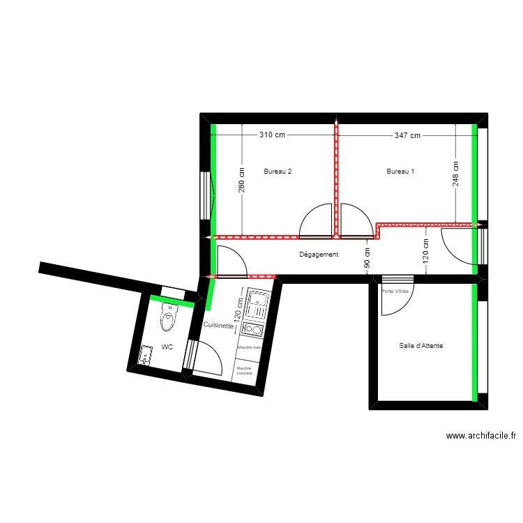 SORBIER BUREAUX PROJET. Plan de 4 pièces et 35 m2