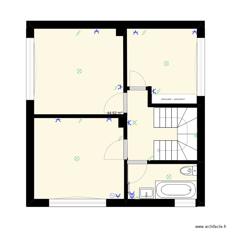 plan de base 1er étage. Plan de 1 pièce et 45 m2