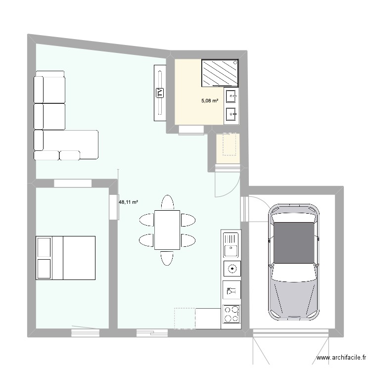 RDC GUEMENE. Plan de 2 pièces et 53 m2