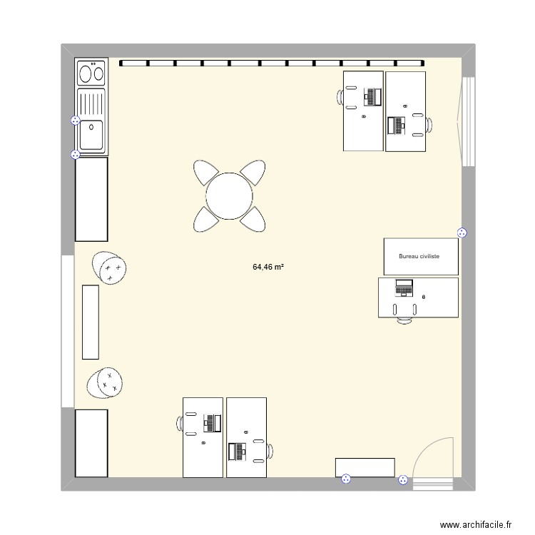 Bureau Educs. Plan de 1 pièce et 64 m2