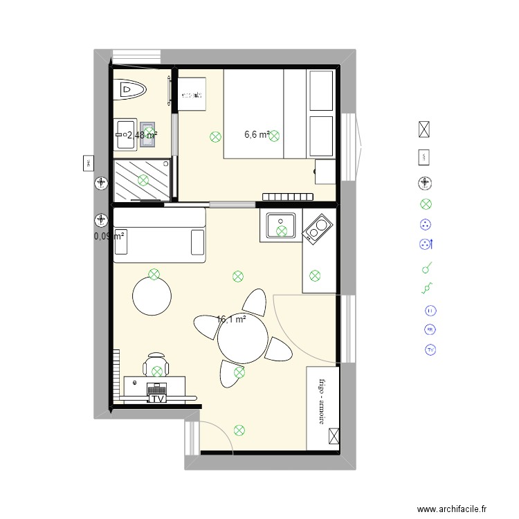 Appart 2RE - élec. Plan de 4 pièces et 25 m2