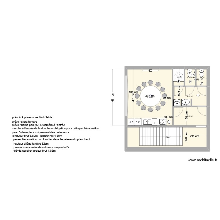 plan cuisine et wc MVO - v16. Plan de 7 pièces et 43 m2