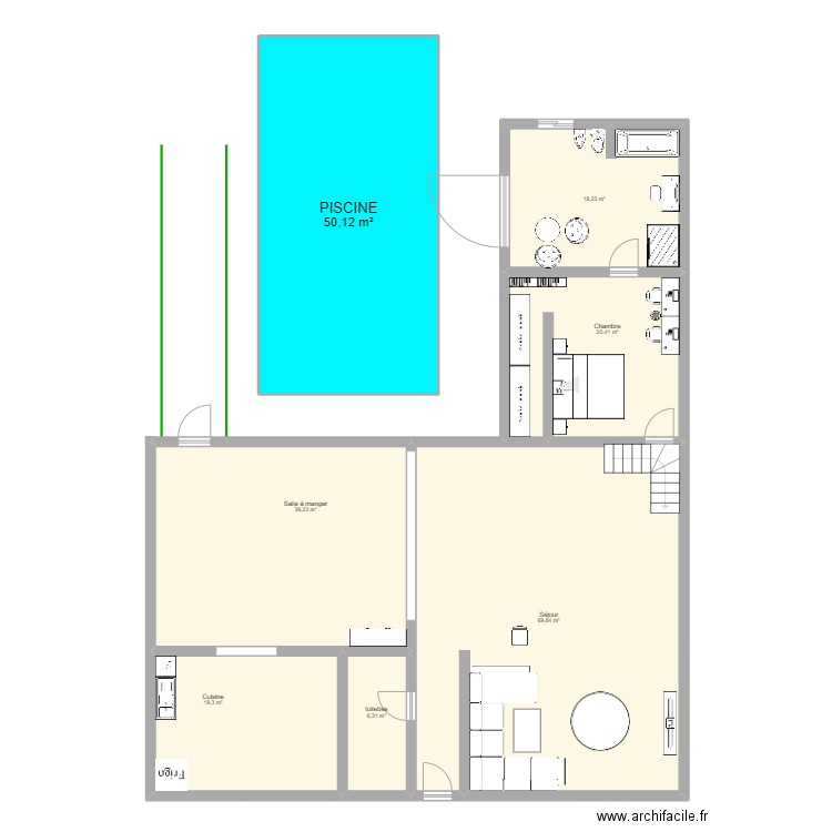 maison rez de chaussée. Plan de 7 pièces et 223 m2