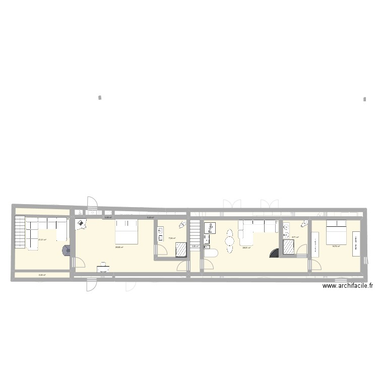 Ferme plan initial Vessais. Plan de 16 pièces et 215 m2