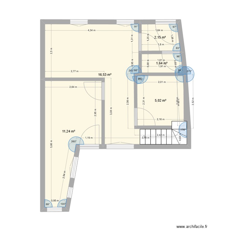 rdc. Plan de 5 pièces et 37 m2