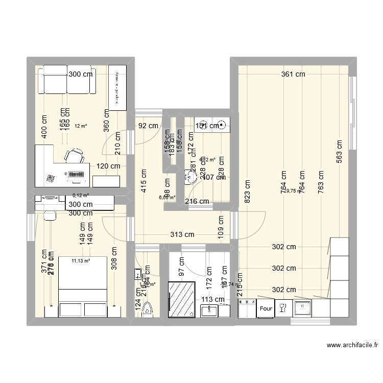 Appart Vance. Plan de 9 pièces et 66 m2