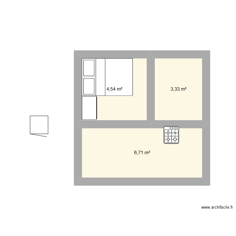 lot. Plan de 3 pièces et 15 m2