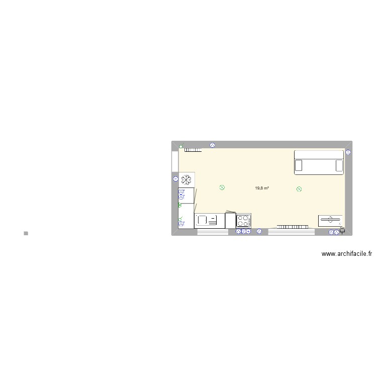 17 projet cuisine V2. Plan de 1 pièce et 20 m2