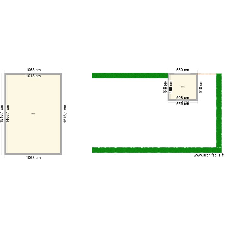 Garage-réhabilitation. Plan de 2 pièces et 172 m2