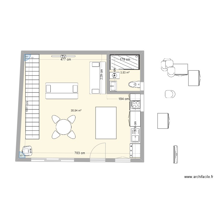 LOC. Plan de 2 pièces et 41 m2