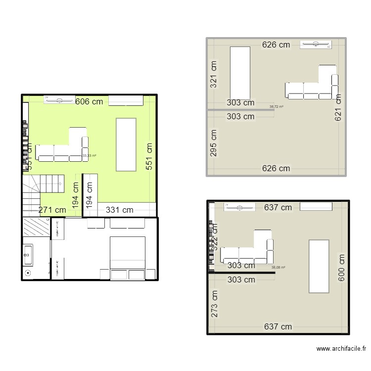 Carmel. Plan de 3 pièces et 110 m2