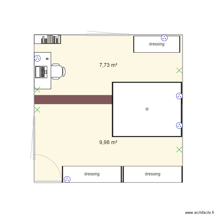 chambre. Plan de 2 pièces et 18 m2