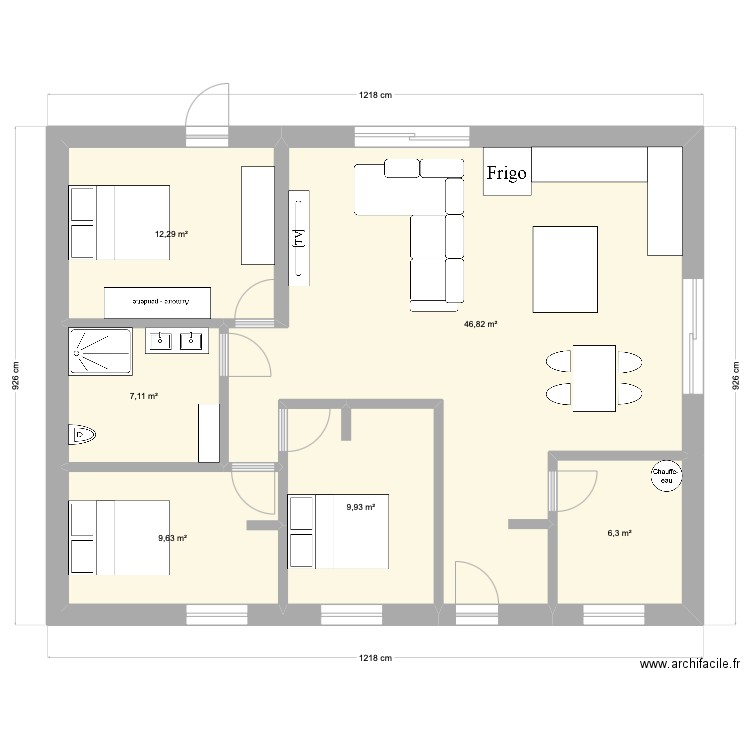 Maison 1. Plan de 6 pièces et 92 m2