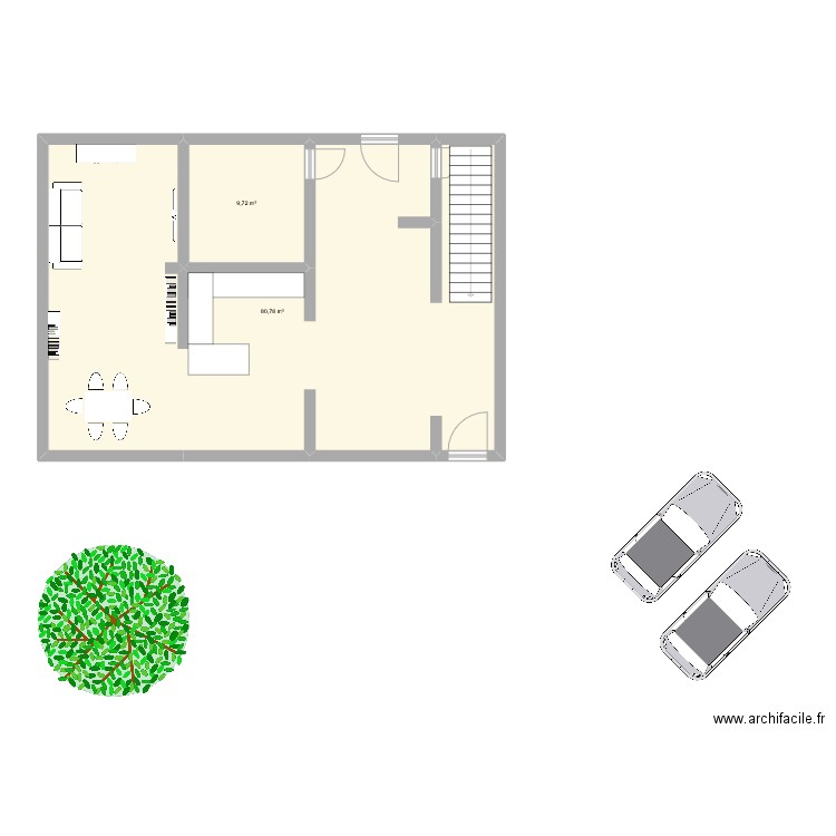 base. Plan de 2 pièces et 91 m2