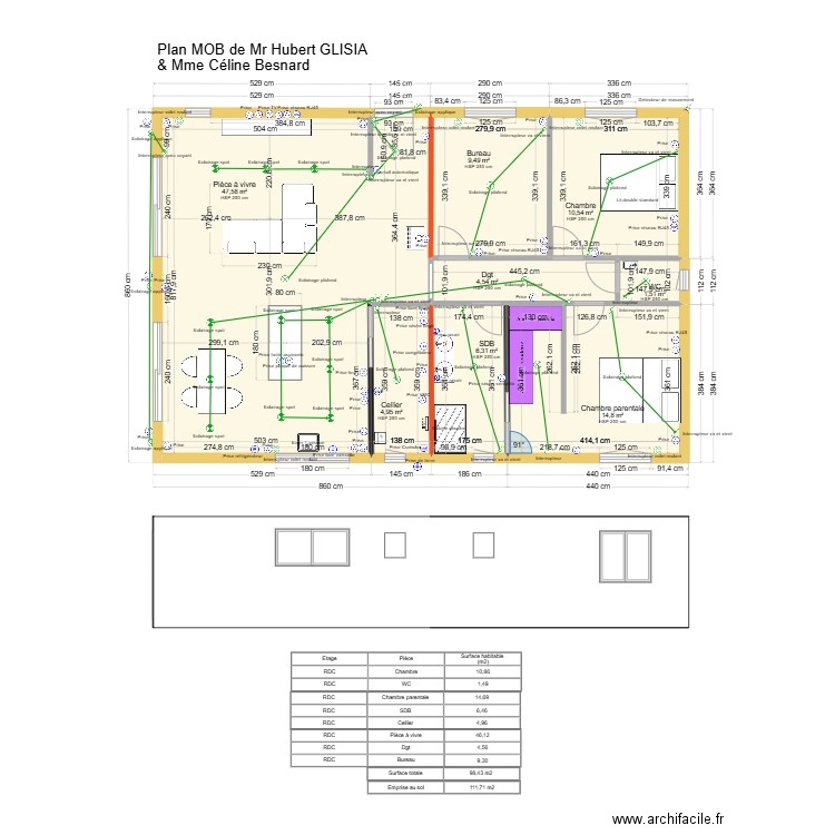 plan éléctricité 2. Plan de 8 pièces et 100 m2