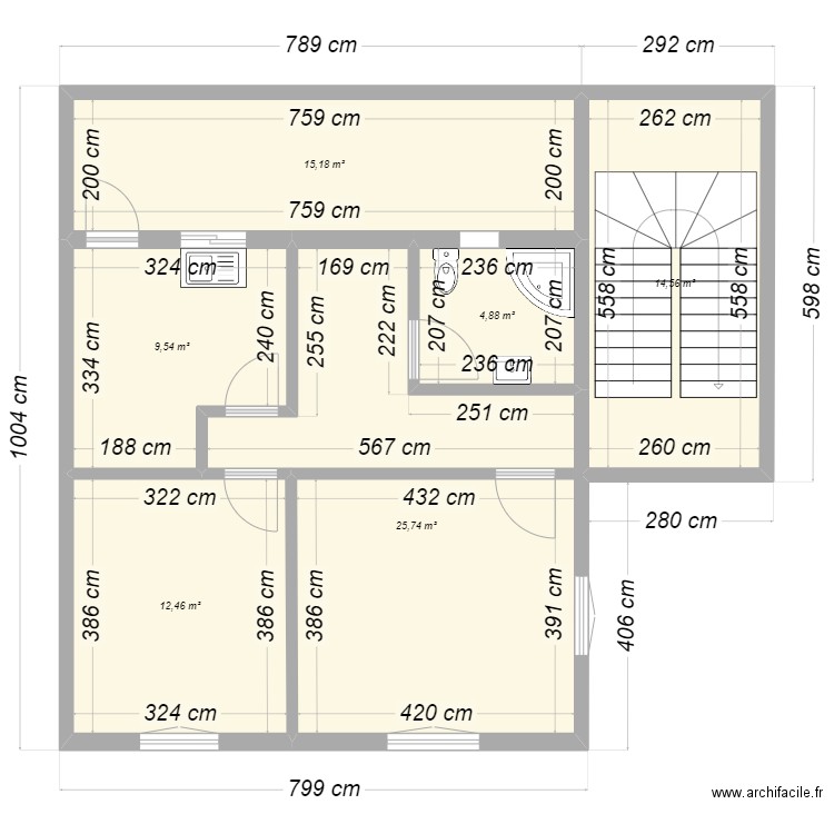 plan RDC. Plan de 6 pièces et 82 m2