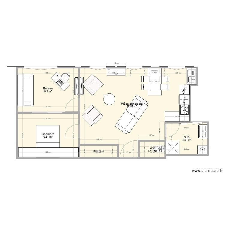 Plan Nice (évolution). Plan de 7 pièces et 54 m2