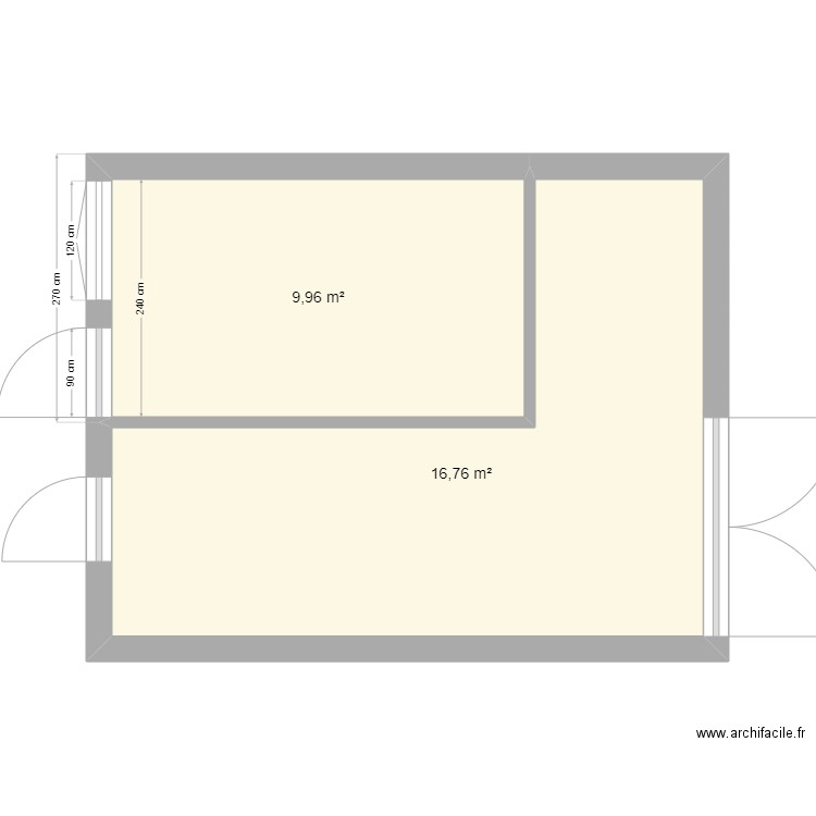 Local. Plan de 2 pièces et 27 m2