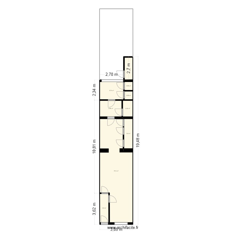 Maison origine. Plan de 9 pièces et 62 m2