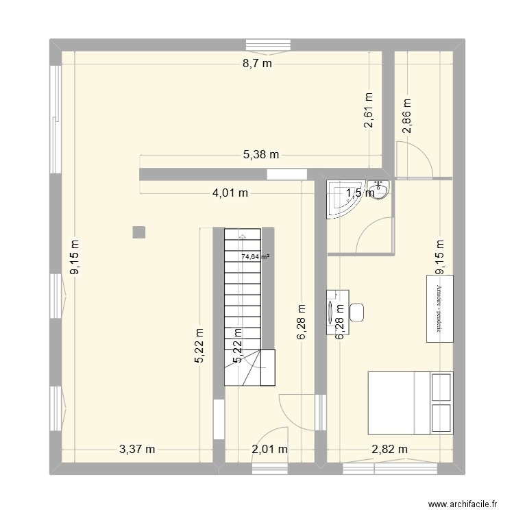 Plan de situation projeté. Plan de 1 pièce et 75 m2