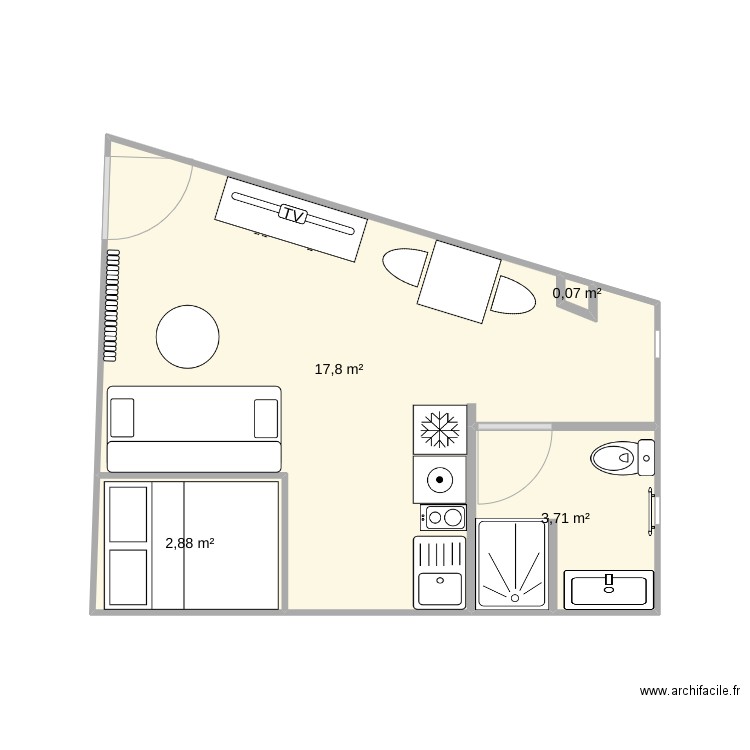 studio. Plan de 4 pièces et 24 m2