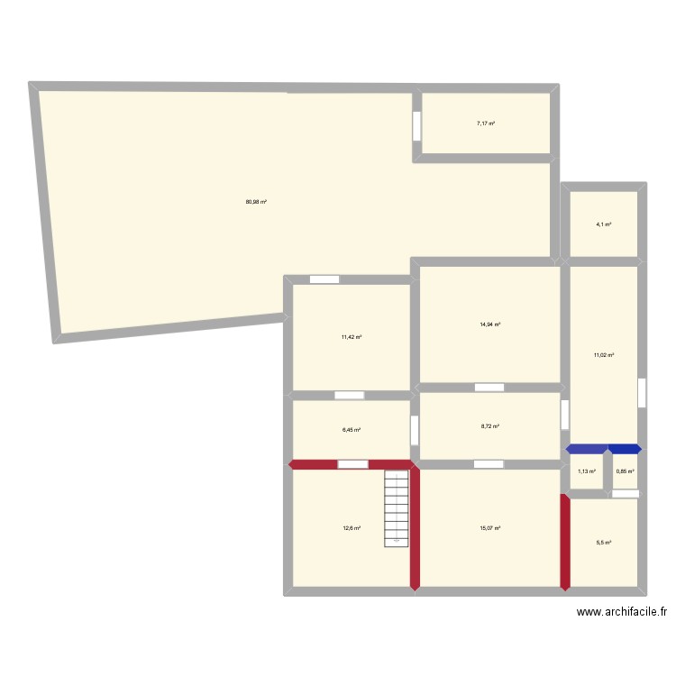 rP 1 Rdc. Plan de 13 pièces et 180 m2