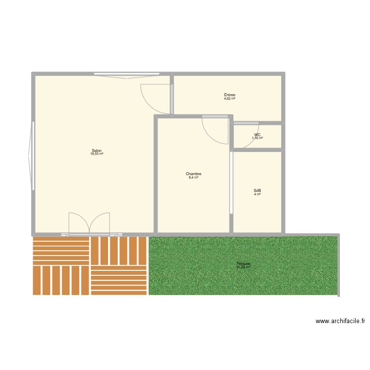 T2 St Raph_sans parking. Plan de 5 pièces et 38 m2