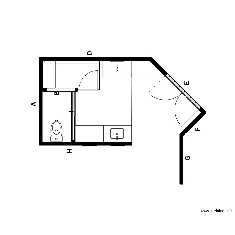 Jacqueline vide porte. Plan de 1 pièce et 3 m2