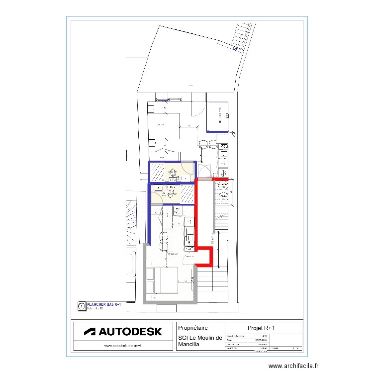 Plan R1 projet Lesnik. Plan de 3 pièces et 24 m2