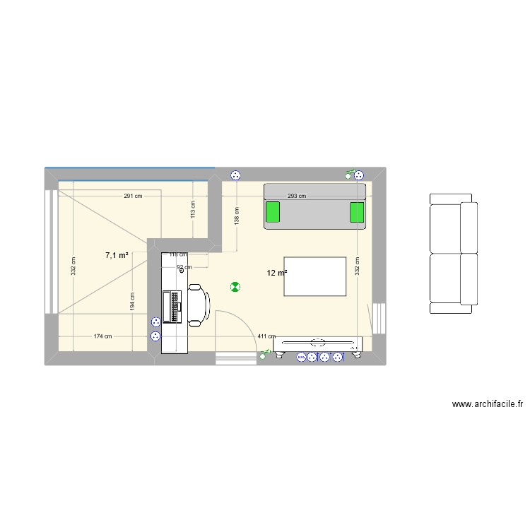 GARAGE. Plan de 2 pièces et 19 m2