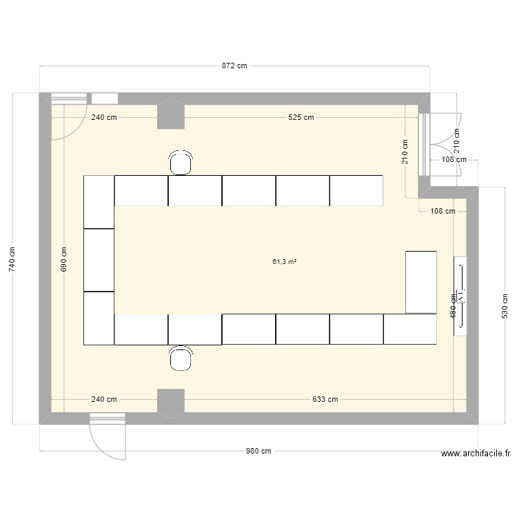 SALLE 115. Plan de 1 pièce et 61 m2