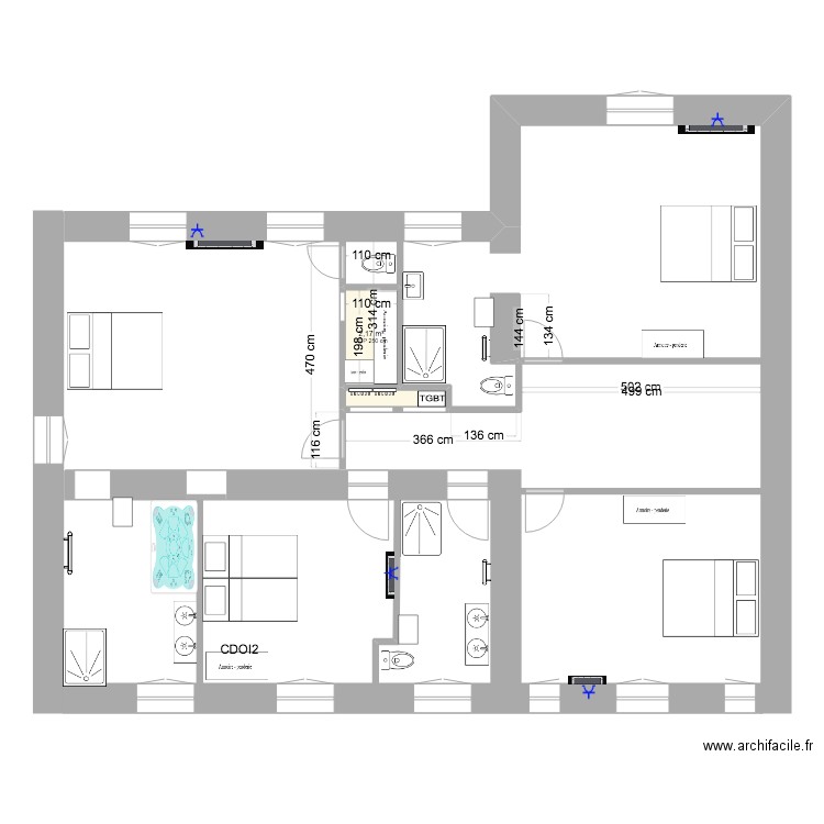 manoir premier étage meuble. Plan de 2 pièces et 3 m2