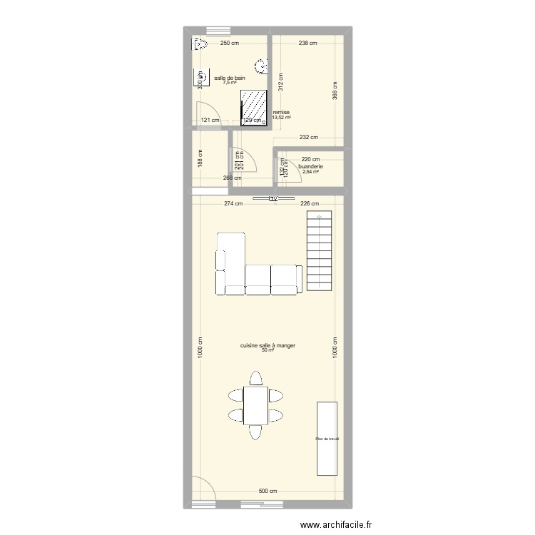 maison haut vrai. Plan de 3 pièces et 75 m2