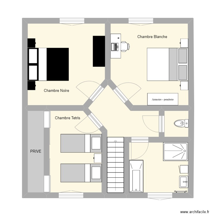 Etage. Plan de 6 pièces et 57 m2