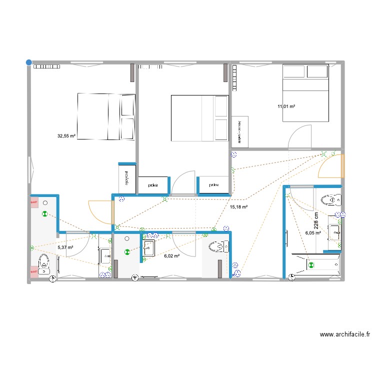  ELEC CHAMBRES GAUCHE. Plan de 6 pièces et 76 m2