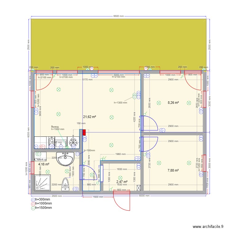 Ольга Калуга эл. Plan de 6 pièces et 64 m2