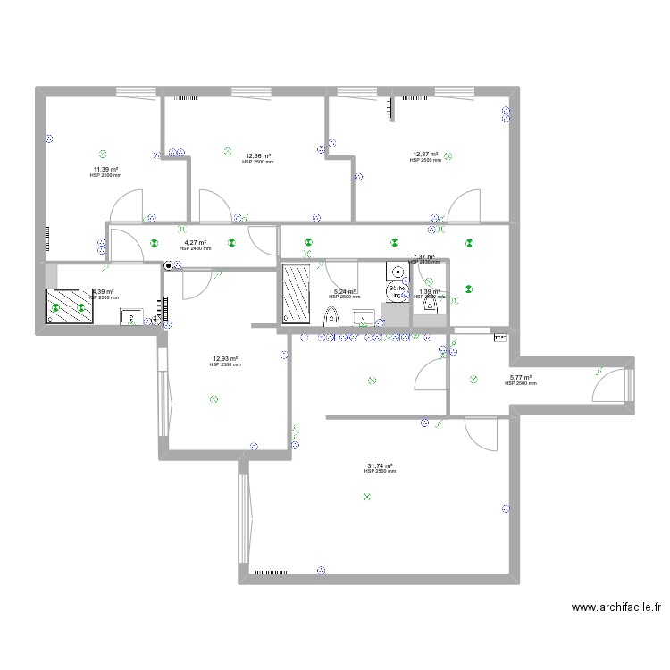 Asturies_Coloc4. Plan de 11 pièces et 110 m2