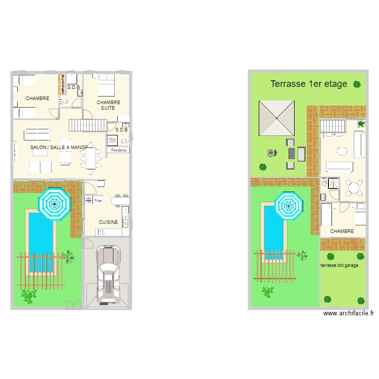 HAMMAMET OK OK meublé R+1 et RDC. Plan de 16 pièces et 376 m2