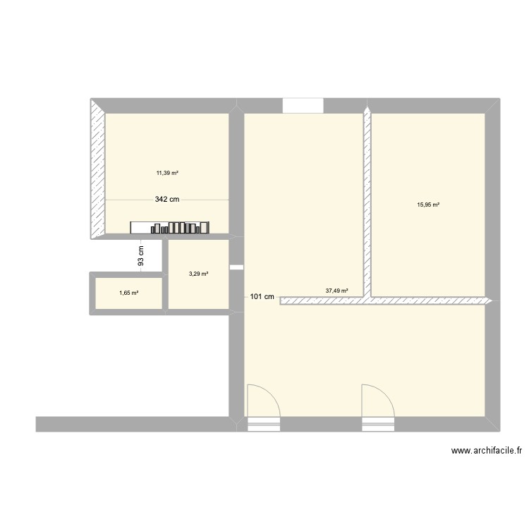 MALICORNE TRAVAUX. Plan de 5 pièces et 70 m2