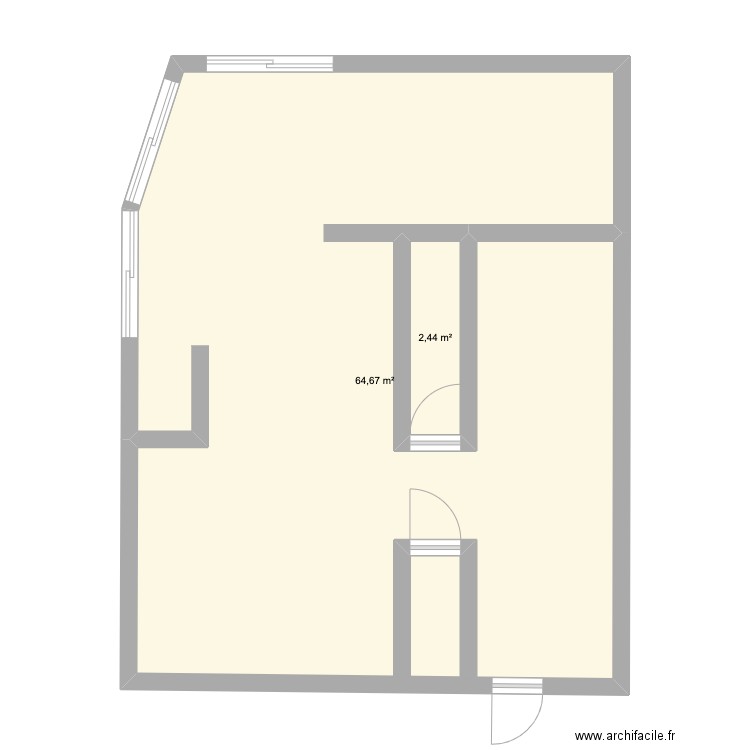 rdc. Plan de 2 pièces et 67 m2