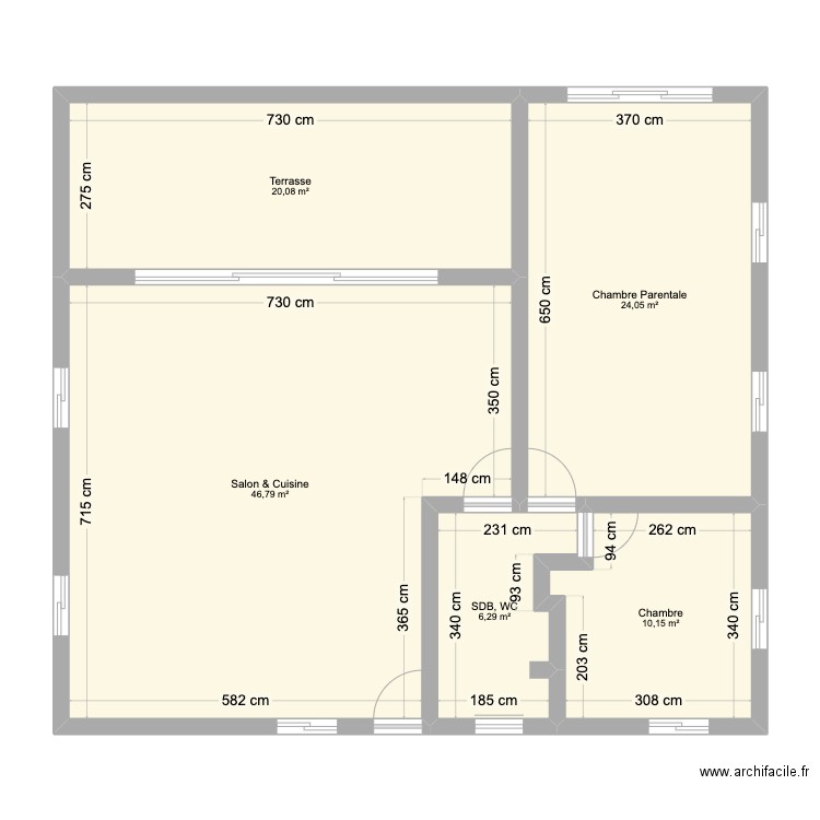 Taote Berjouani Après Travaux. Plan de 5 pièces et 107 m2