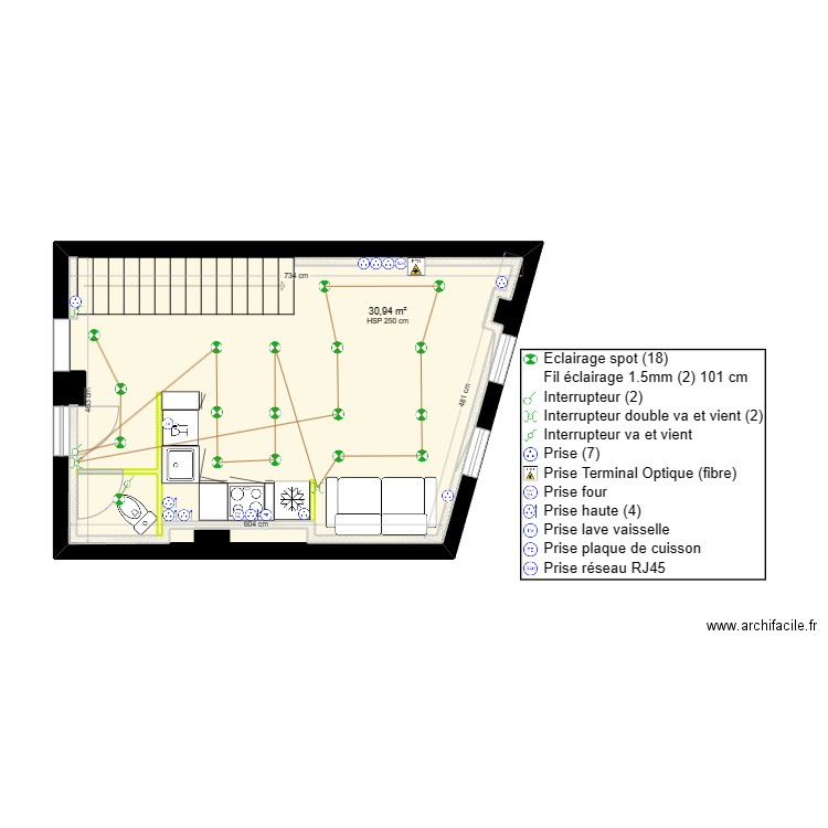 BERGEY 1er Etage Electricité. Plan de 1 pièce et 31 m2