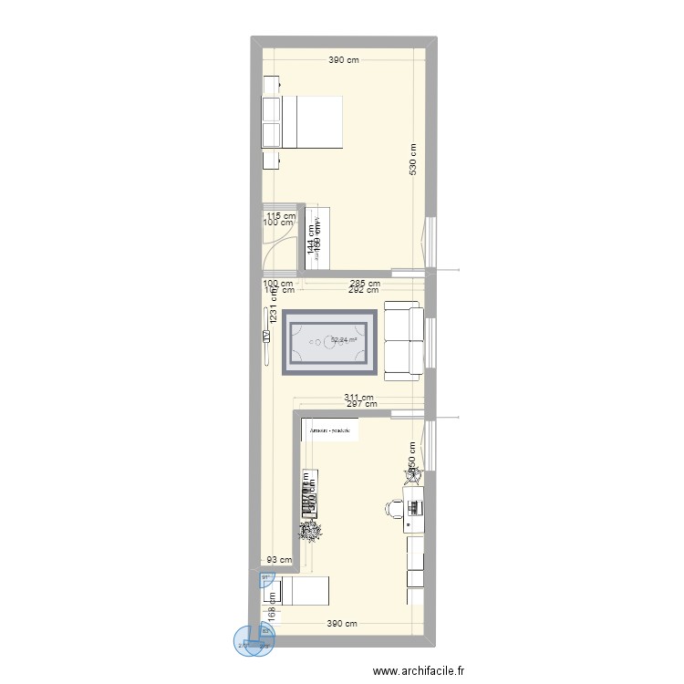 ERROUVILLE 1er étage aménagement. Plan de 1 pièce et 52 m2