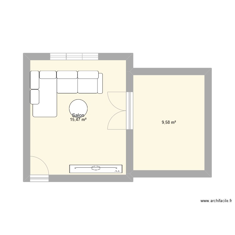 séjour. Plan de 2 pièces et 25 m2