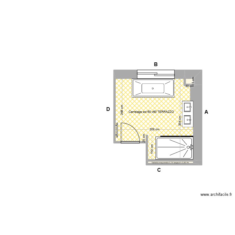 SDB Etage Mittainville Aménagement. Plan de 3 pièces et 9 m2