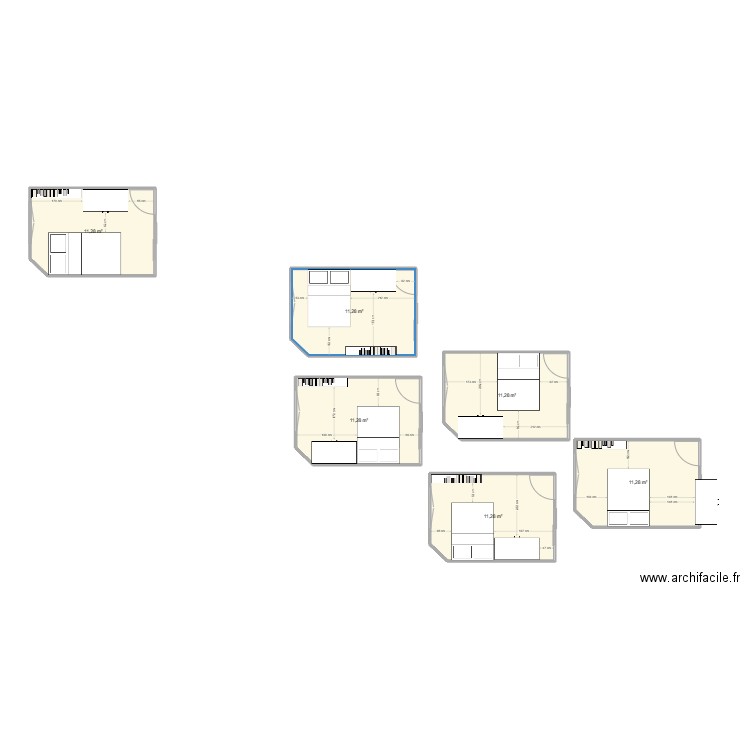 Chambre. Plan de 6 pièces et 68 m2