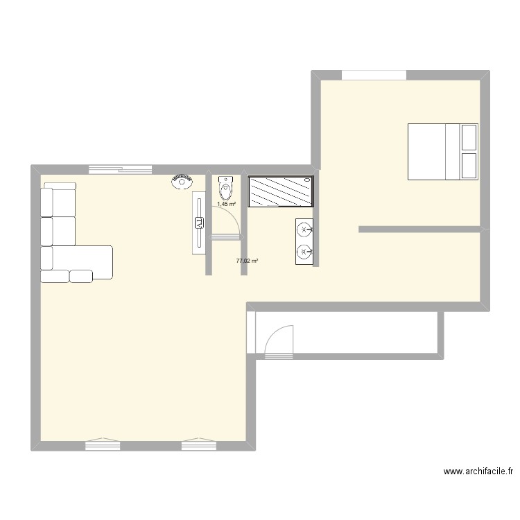 nid d'amour. Plan de 2 pièces et 78 m2